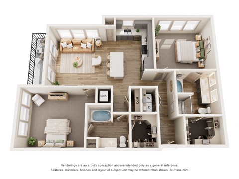 Floor plan for 2 beds, 2 baths, 1231 sqft